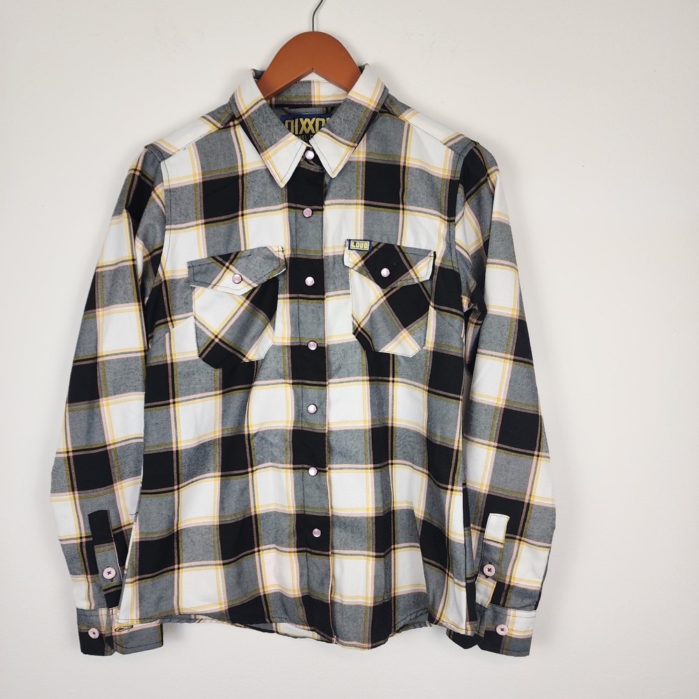 Dixxon Flannel Loud‎ Lacquer Black White Plaid Snap Front Shirt Women's Medium